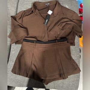 Fashion Nova Brown Mini Skirt Set